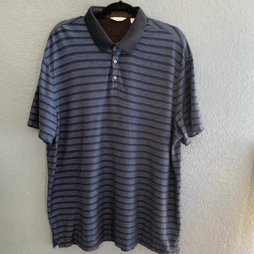 MENS CALVIN KLEIN BLUE SHORT SLEEVE POLO SIZE XL STRIPED
